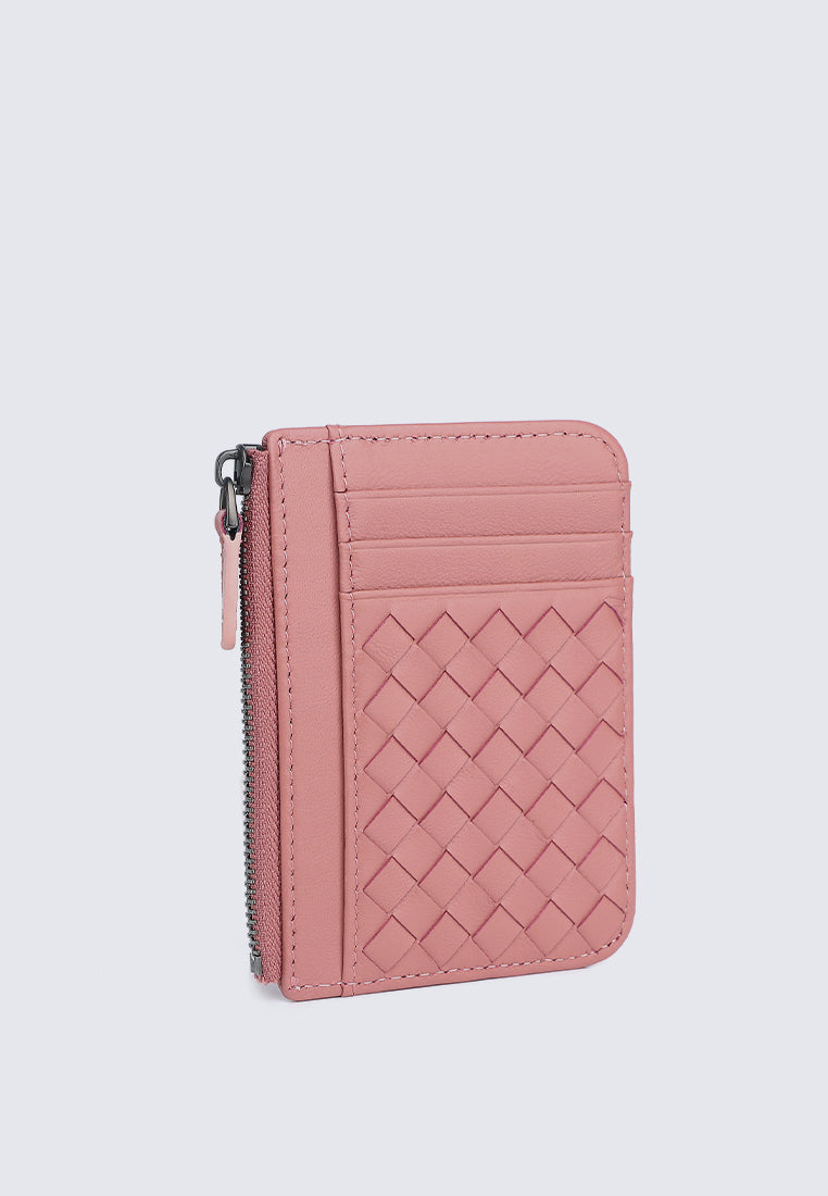 JAY Genuine Leather Zip Cardholder - Pale Pink