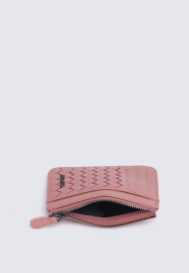 JAY Genuine Leather Zip Cardholder - Pale Pink
