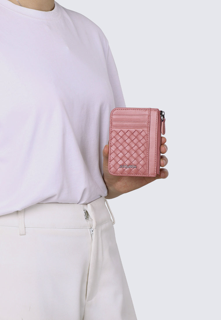 JAY Genuine Leather Zip Cardholder - Pale Pink