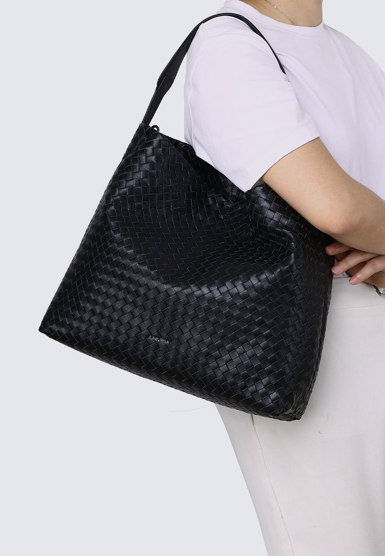 JULIA Genuine Leather Tote / Slingbag - BLACK