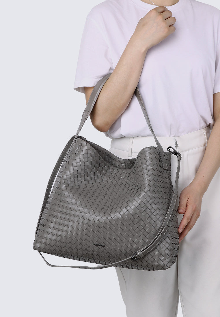 JULIA Genuine Leather Tote / Slingbag - SLATE GREY