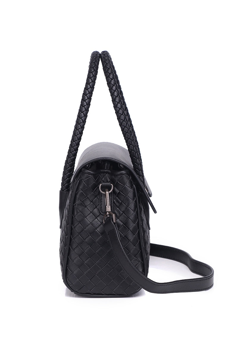 JOANmini Genuine Leather Top Handle / Sling Bag - BLACK