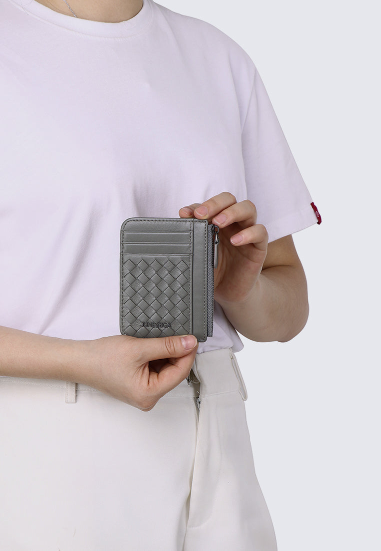 JAY Genuine Leather Zip Cardholder - Slate Grey