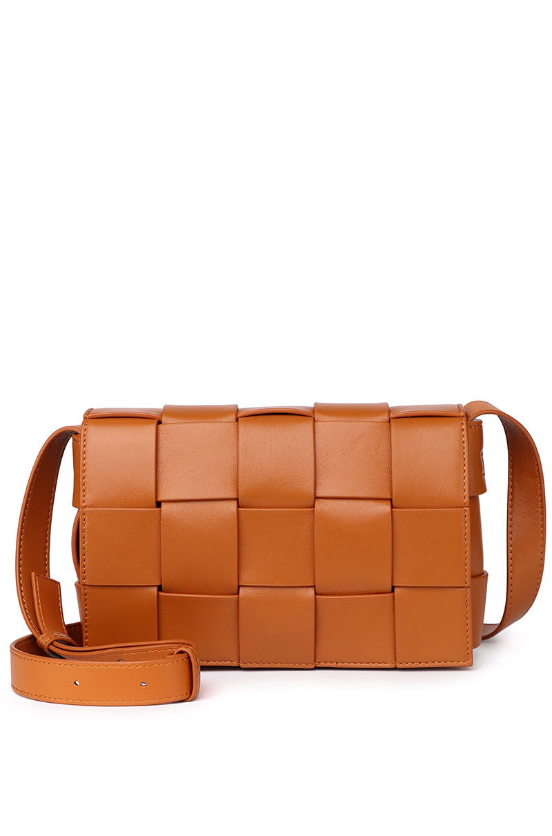 JENN Genuine Leather Shoulder Bag - CARAMEL BROWN