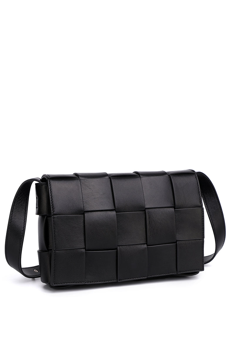 JENN Genuine Leather Shoulder Bag - BLACK