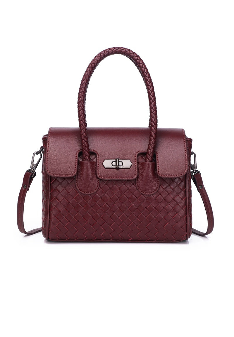 JOANmini Genuine Leather Top Handle / Sling Bag - BURGUNDY
