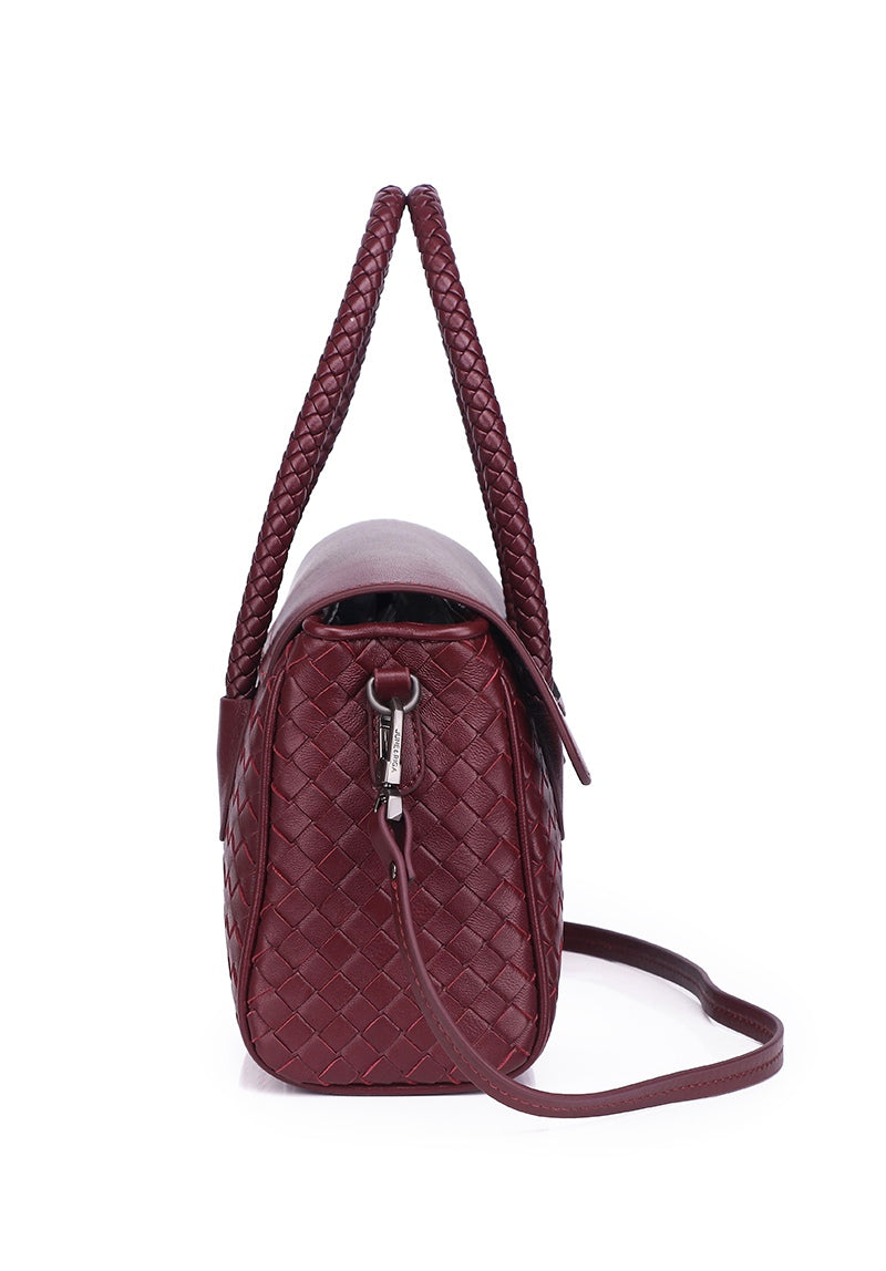 JOANmini Genuine Leather Top Handle / Sling Bag - BURGUNDY