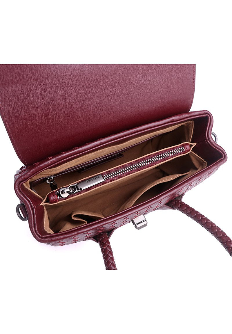 JOANmini Genuine Leather Top Handle / Sling Bag - BURGUNDY