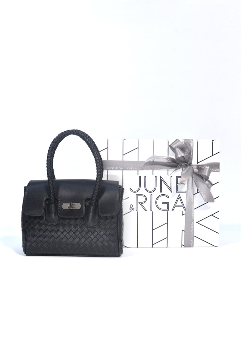 JOANmini Genuine Leather Top Handle / Sling Bag - BLACK