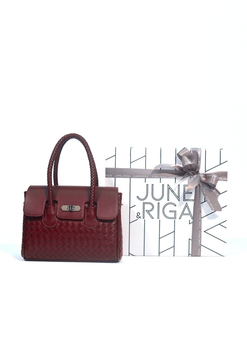 JOANmini Genuine Leather Top Handle / Sling Bag - BURGUNDY