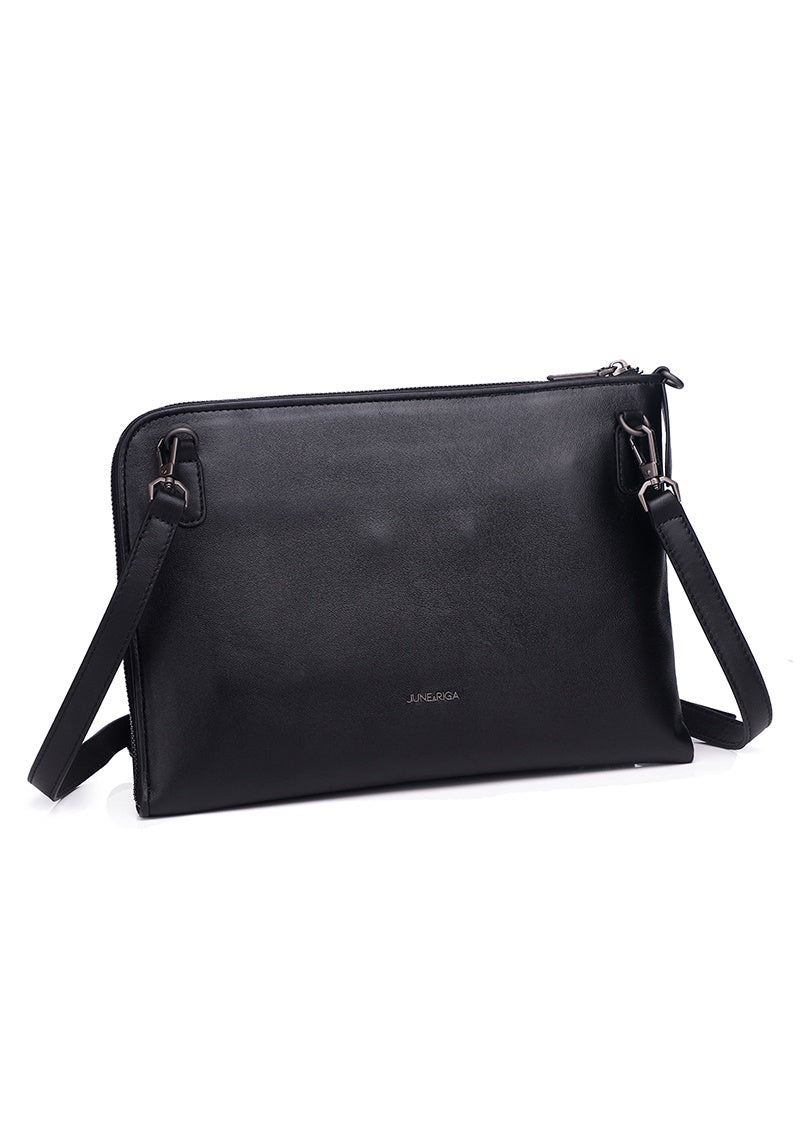 JUDE B. Genuine Lambskin Leather Clutch / Sling Bag - BLACK