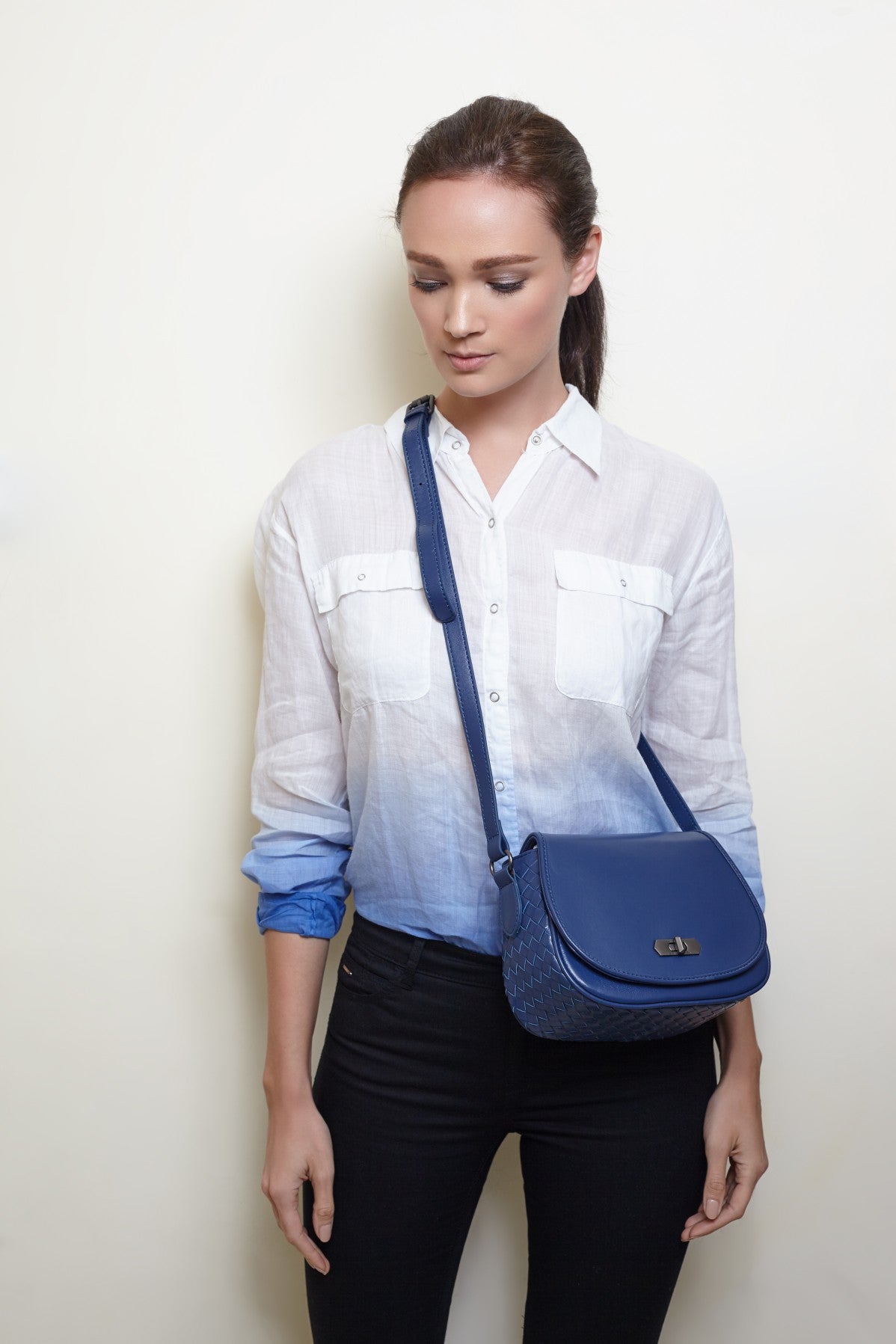 JULES Genuine Leather Sling / Shoulder Bag - NAVY BLUE
